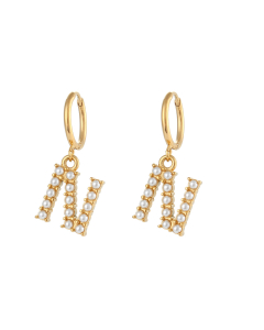 Plated 18K Gold Pearl Letter N Stainless Steel Letter Earrings 