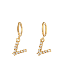 Plated 18K Gold Pearl Letter V Stainless Steel Letter Earrings 