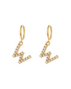 Plated 18K Gold Pearl Letter W Stainless Steel Letter Earrings 