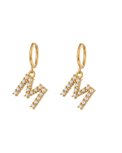 Plated 18K Gold Pearl Letter M Stainless Steel Letter Earrings 