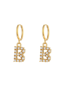 Plated 18K Gold Pearl Letter B Stainless Steel Letter Earrings 