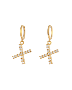 Plated 18K Gold Pearl Letter X Stainless Steel Letter Earrings 