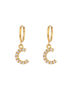 Plated 18K Gold Pearl Letter C Stainless Steel Letter Earrings 