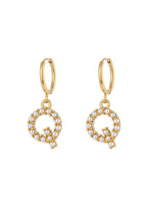 Plated 18K Gold Pearl Letter Q Stainless Steel Letter Earrings 