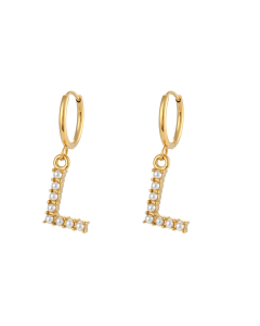 Plated 18K Gold Pearl Letter L Stainless Steel Letter Earrings 