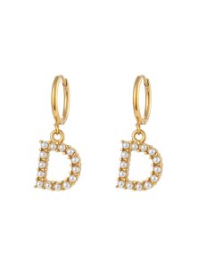 Plated 18K Gold Pearl Letter D Stainless Steel Letter Earrings 