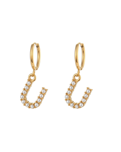 Plated 18K Gold Pearl Letter U Stainless Steel Letter Earrings 