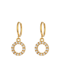 Plated 18K Gold Pearl Letter O Stainless Steel Letter Earrings 
