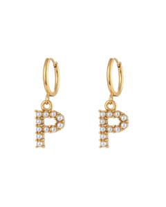 Plated 18K Gold Pearl Letter P Stainless Steel Letter Earrings 