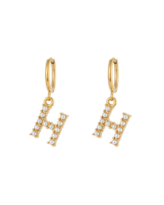 Plated 18K Gold Pearl Letter H Stainless Steel Letter Earrings 