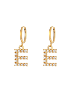 Plated 18K Gold Pearl Letter E Stainless Steel Letter Earrings 
