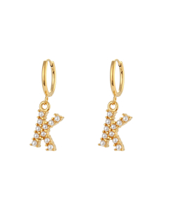 Plated 18K Gold Pearl Letter K Stainless Steel Letter Earrings 