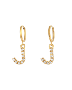 Plated 18K Gold Pearl Letter J Stainless Steel Letter Earrings 