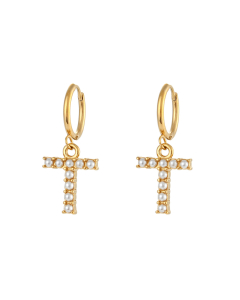 Plated 18K Gold Pearl Letter T Stainless Steel Letter Earrings 
