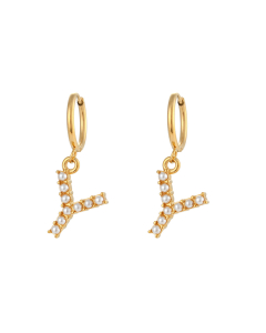 Plated 18K Gold Pearl Letter Y Stainless Steel Letter Earrings 