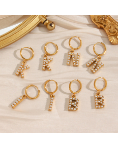 Wholesale Stainless Steel Letter Earrings Hot Sale Light Luxury Plated 18K Gold Pearl Letter Earrings