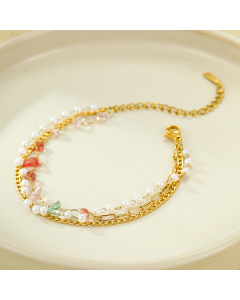 Wholesale Stainless Steel Bracelet Three Chain Pearl Natural Stone Bracelet