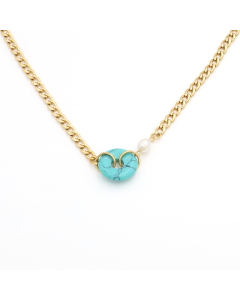 Personalized Light Luxury Pearl Natural Stone Pendant Round Turquoise Stainless Steel Cuban Chain Necklace