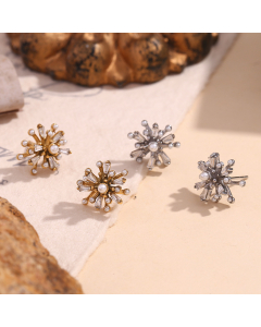 Wholesale Stainless Steel Earrings Pearl Zircon Fireworks Earrings