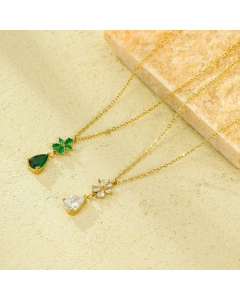 Wholesale Stainless Steel Necklace Petal Water Drop Zircon Inlaid Pendant Necklace 