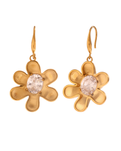 White Zircon Inlaid Flower Hanging Buckle Stainless Steel Pendant Earrings 