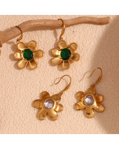 Wholesale Stainless Steel Pendant Earrings Petal Zircon Hanging Buckle Earrings