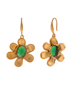 Green Zircon Inlaid Flower Hanging Buckle Stainless Steel Pendant Earrings 
