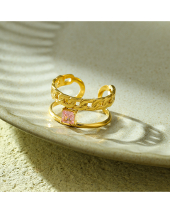 Minimalism Gold Pink Love Diamond Inlaid Opening Stainless Steel Ring 