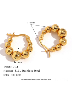 Fashion Non-fading Plated 18K Gold Gradient Size Beads Stainless Steel Earrings 
