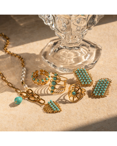 High Quality French Style Vintage Light Luxury Plating Turquoise Pendant Titanium Steel Earrings Necklace