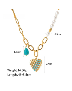 French Style Vintage Light Luxury Plating Turquoise Pendant Titanium Steel Necklace