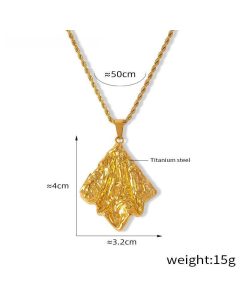 Gold Color Pleated Texture Geometric Pendant Stainless Steel Twist Chain 