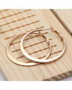 Rose Gold Color Press Flat Round Plated 18K Gold Stainless Steel Earrings