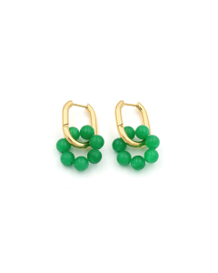 Green Raw Stone Beaded Flower Stainlee Steel Earrings 