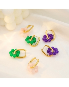Wholesale Stainlee Steel Earrings Raw Stone Beaded Flower Earrings