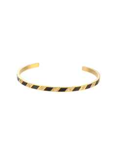 Wholesale Stainless Steel Bangles Rectangular Zircon Dripping Oil Open Bracelet-02-Black