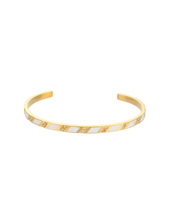 Wholesale Stainless Steel Bangles Rectangular Zircon Dripping Oil Open Bracelet-02-White