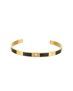 Wholesale Stainless Steel Bangles Rectangular Zircon Dripping Oil Open Bracelet-01-Black
