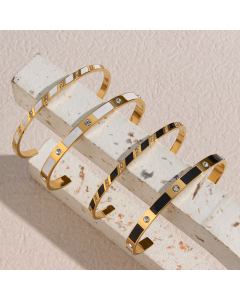 Wholesale Stainless Steel Bangles Rectangular Zircon Dripping Oil Open Bracelet