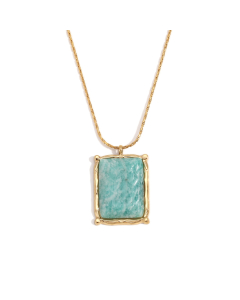 Simple Plated 18K Gold Rectangular Natural Stone Pendant Stainless Steel Necklace 