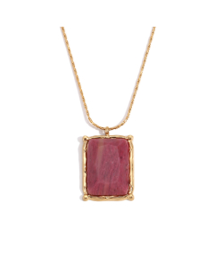 Plated 18K Gold Rectangular Natural Stone Pendant Stainless Steel Necklace 