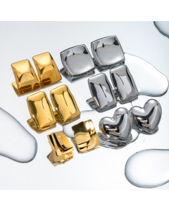 Wholesale Stainless Steel Earrings Trendy Simple Style 18K Gold Rectangular Square Heart Earrings Geometric Earrings