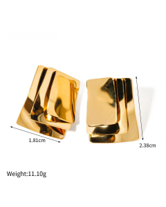 Wholesale Stainless Steel Earrings Rectangular Square Heart Earrings-Gold Color-05