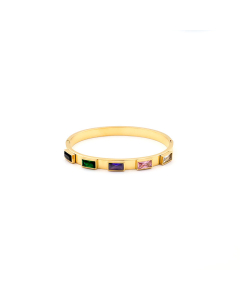 Colorful Rectangular Zircon Buckle Stainless Steel Bracelet 