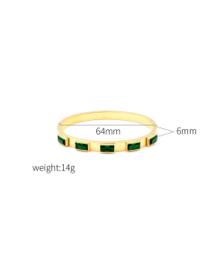 Green Rectangular Zircon Buckle Stainless Steel Bracelet 