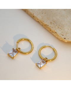Wholesale Stainless Steel Earrings Plated 18K Gold Rectangular Zircon Earrings 