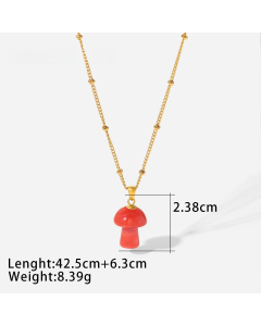 Fashion 18K Gold Stainless Steel Creative Stone Mushroom Pendant Necklace 
