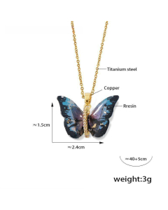 Multi-color Resin Butterfly Shape Copper Pendant Necklace Stainless Steel Necklace