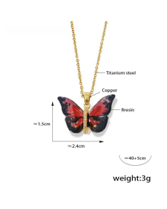 Sweet Multi-color Resin Butterfly Shape Copper Pendant Necklace Stainless Steel Necklace