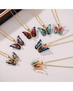 Bohemia Resin Butterfly Shape Copper Pendant Necklace Wholesale Stainless Steel Necklace
